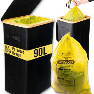 Deco haus® 90L odpadkový kôš [prídavné vnútorné vrecko] - Držiak na odpadkové vrecia - Odpadkový kôš - Kôš s vekom - Kuchynský odpadkový systém - Robustný držiak na odpadkové vrecia - Čierny