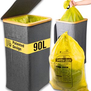 Deco haus® 90L odpadkový kôš [prídavné vnútorné vrecko] - Držiak na odpadkové vrecia - Odpadkový kôš - Kôš s vekom - Kuchynský odpadkový systém - Robustný držiak na odpadkové vrecia - Sivý